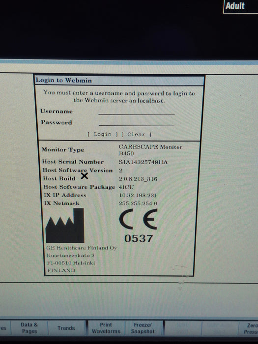 GE Healthcare Carescape B450 Critical Care Patient Monitor