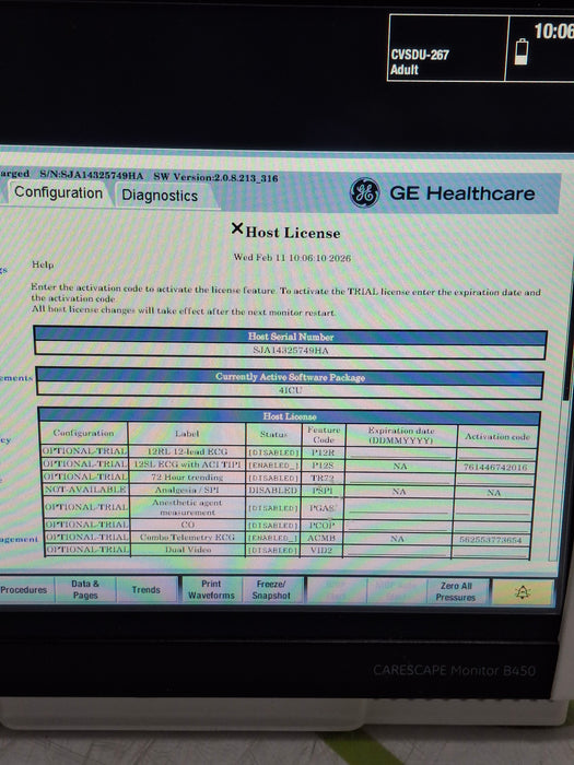 GE Healthcare Carescape B450 Critical Care Patient Monitor