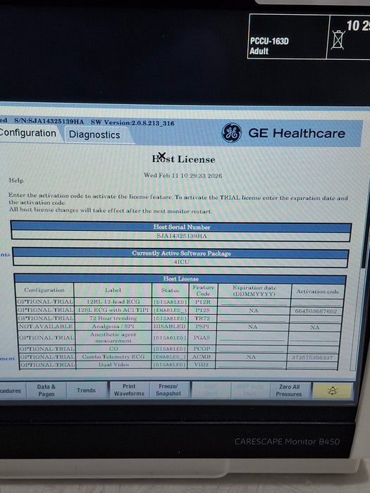 GE Healthcare Carescape B450 Critical Care Patient Monitor