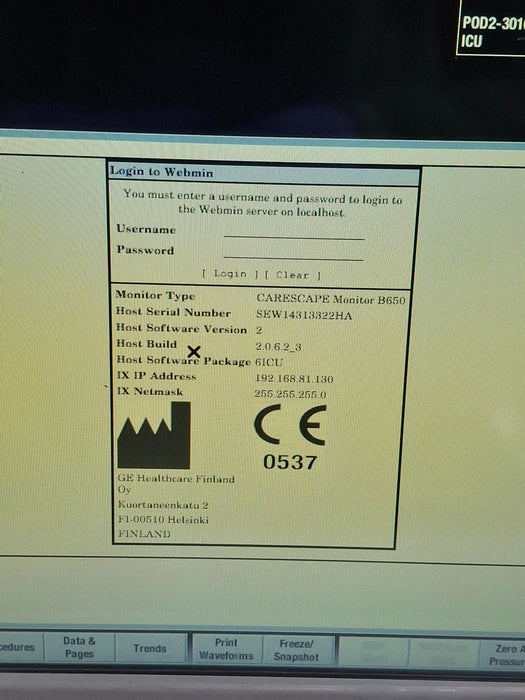 GE Healthcare Carescape B650 Critical Care Patient Monitor