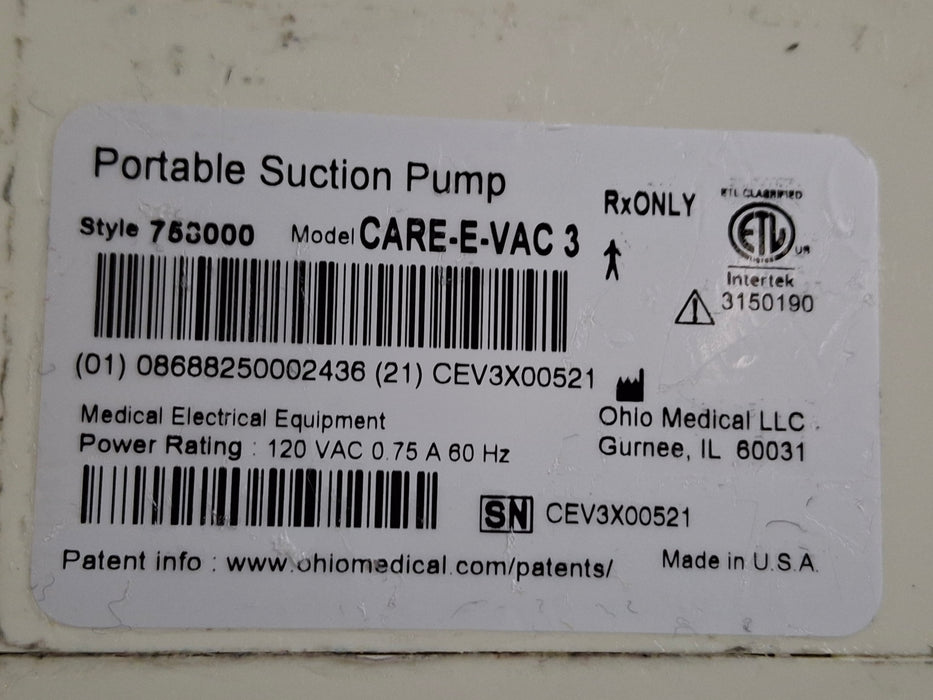 Ohio Medical Corporation Care-E-Vac 3 Portable Suction System