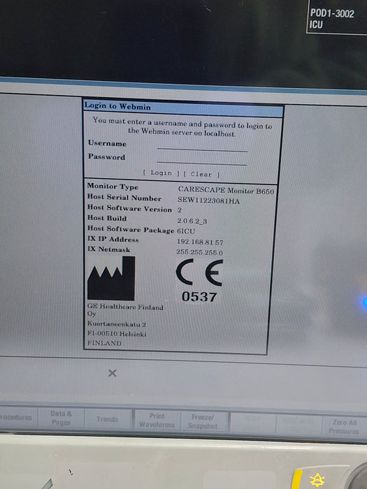 GE Healthcare Carescape B650 Critical Care Patient Monitor