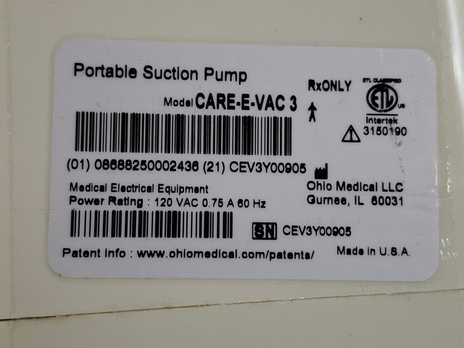 Ohio Medical Corporation Care-E-Vac 3 Portable Suction System
