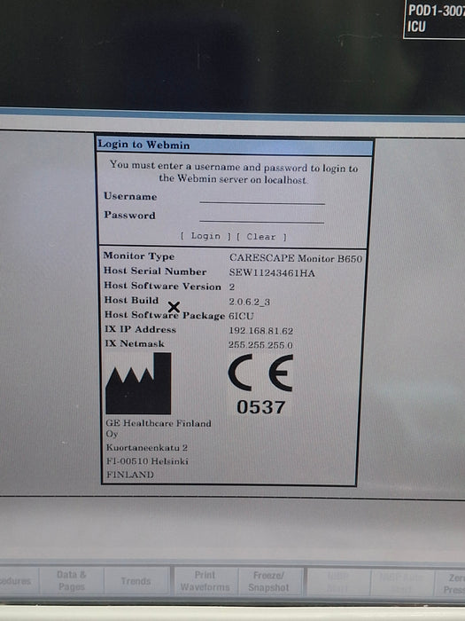 GE Healthcare Carescape B650 Critical Care Patient Monitor