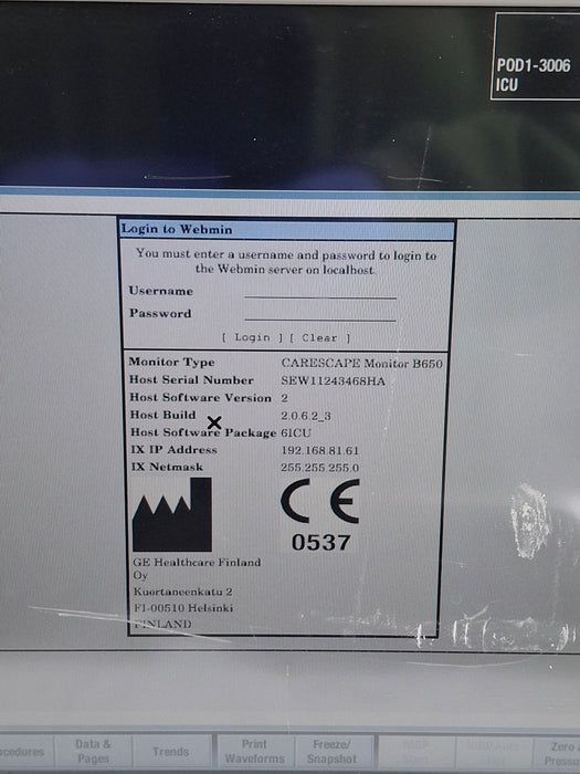 GE Healthcare Carescape B650 Critical Care Patient Monitor