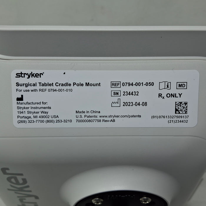 Stryker 0794-001-050 Surgical Tablet Cradle Pole Mount