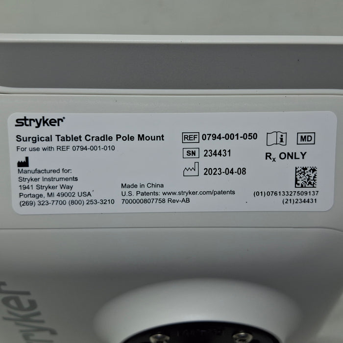 Stryker 0794-001-050 Surgical Tablet Cradle Pole Mount