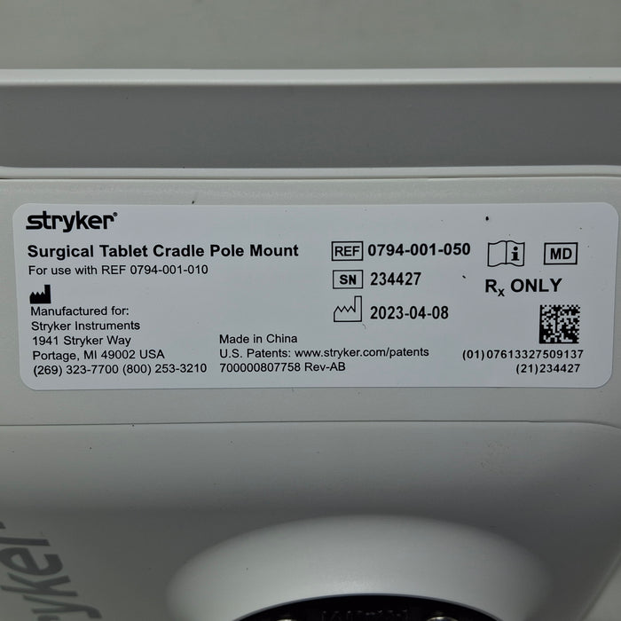 Stryker 0794-001-050 Surgical Tablet Cradle Pole Mount