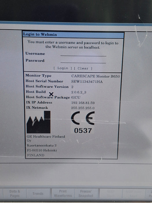 GE Healthcare Carescape B650 Critical Care Patient Monitor