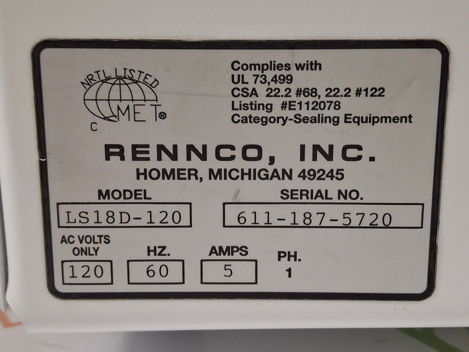 Rennco, Inc LS18D-120 Lift Sealing Machine