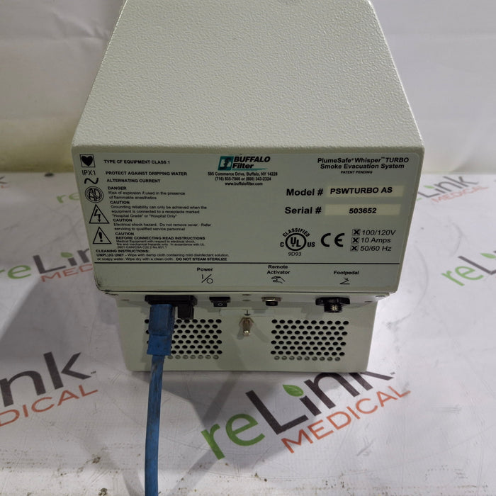 Buffalo Filter PlumeSafe Whisper Turbo Smoke Evacuation System