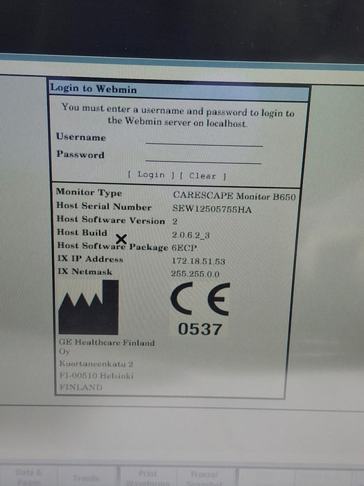GE Healthcare Carescape B650 Emergency Care Patient Monitor
