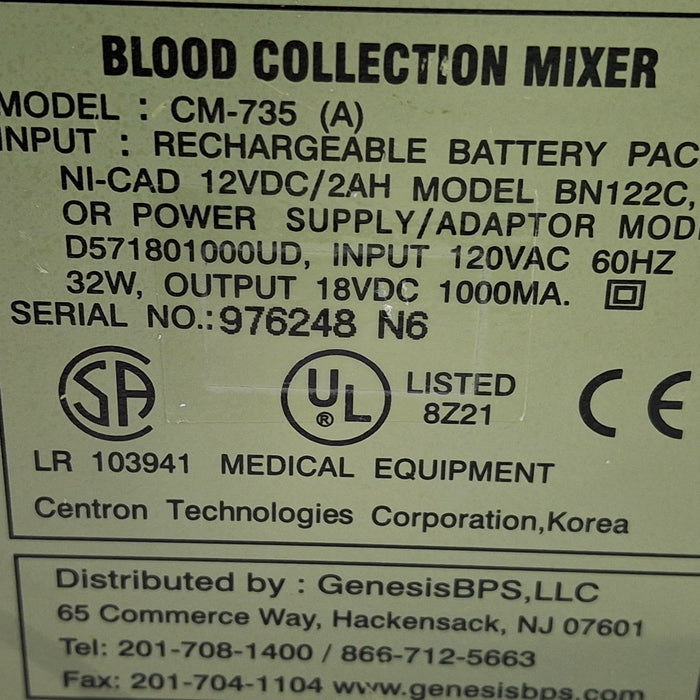 Genesis BPS CM-735A Blood Collection Mixer