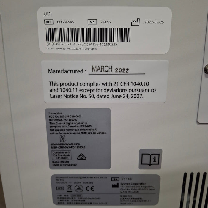 Sysmex XN-550 Automated Hematology Analyzer