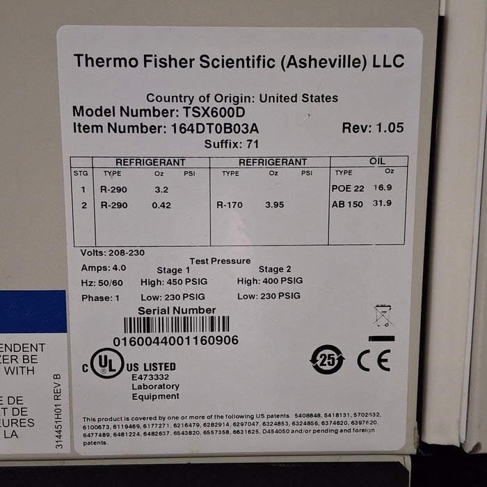 Thermo Scientific TSX600D Ultra-Low Freezer