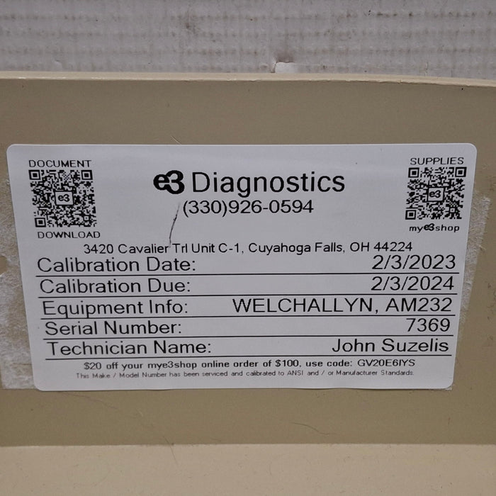 Welch Allyn AM232 Manual Audiometer