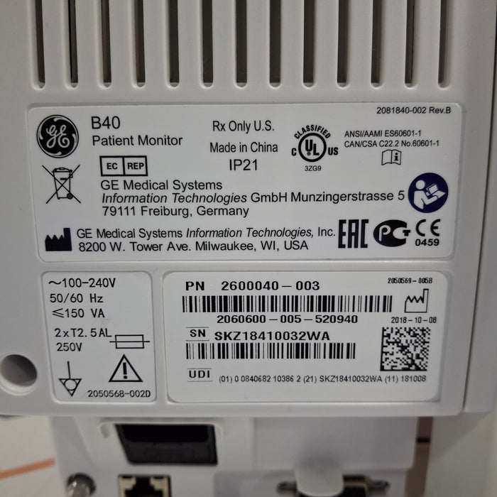 GE Healthcare B40 Patient Monitor