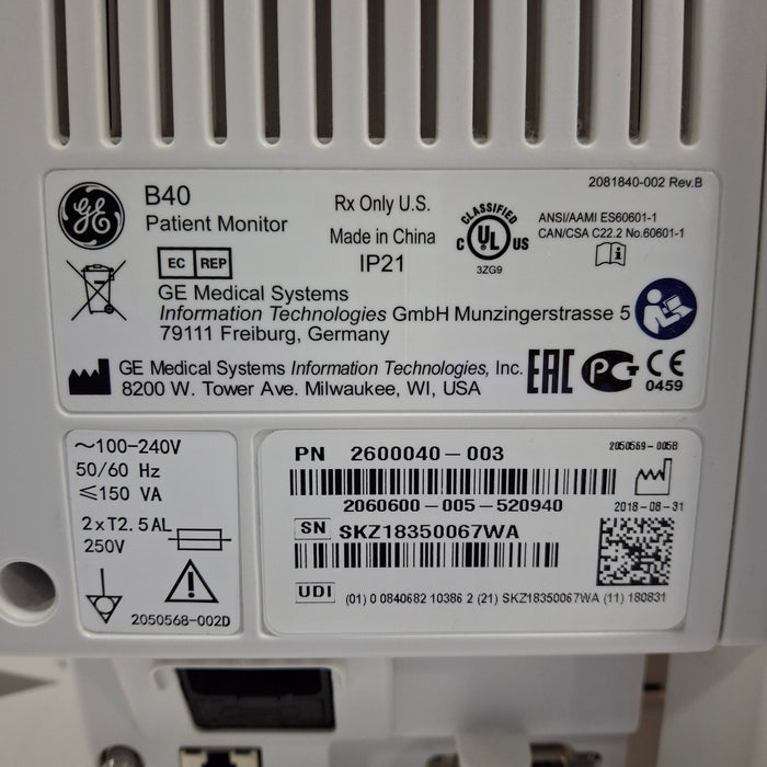 GE Healthcare B40 Patient Monitor