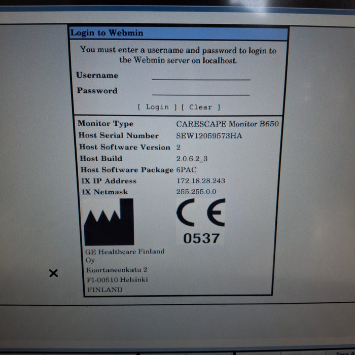 GE Healthcare Carescape B650 Post Anesthesia Care Patient Monitor