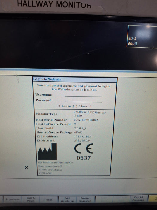 GE Healthcare Carescape B450 Post Anesthesia Care Patient Monitor