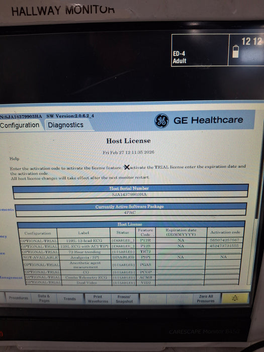 GE Healthcare Carescape B450 Post Anesthesia Care Patient Monitor