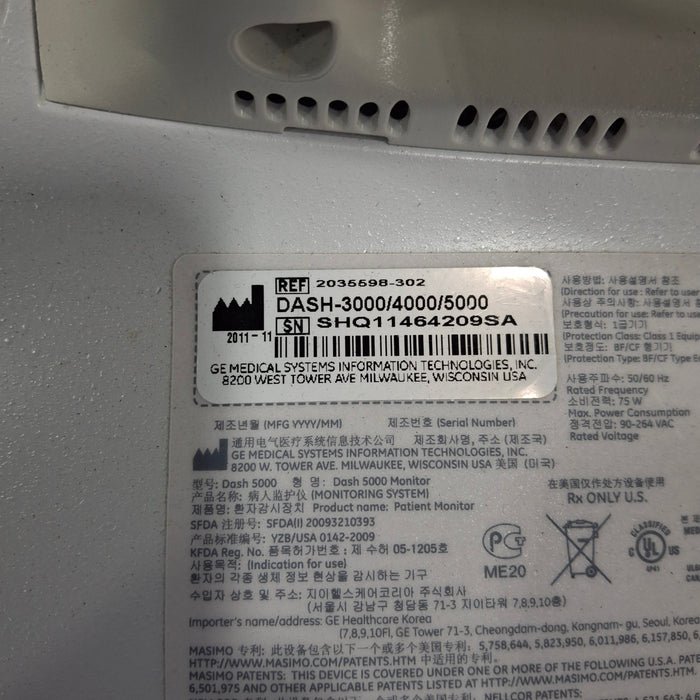 GE Healthcare Dash 5000 - Masimo SpO2 Patient Monitor