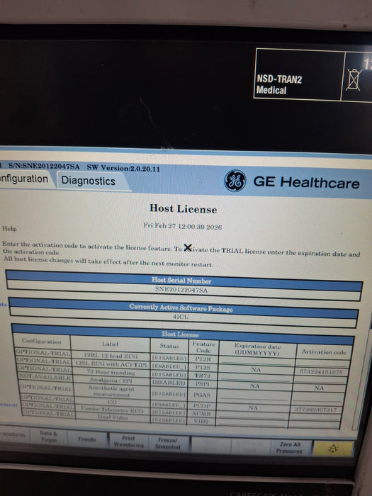 GE Healthcare Carescape B450 Critical Care Patient Monitor