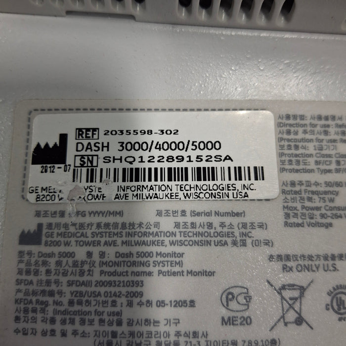 GE Healthcare Dash 5000 - Masimo SpO2 Patient Monitor