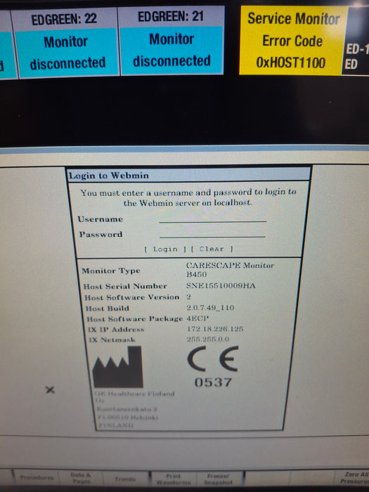GE Healthcare Carescape B450 Emergency Care Patient Monitor