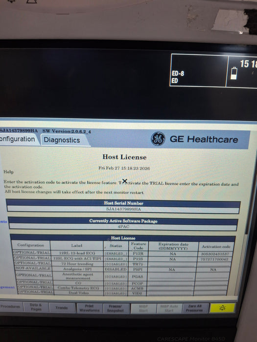GE Healthcare Carescape B450 Post Anesthesia Care Patient Monitor