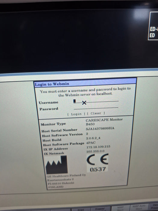 GE Healthcare Carescape B450 Post Anesthesia Care Patient Monitor