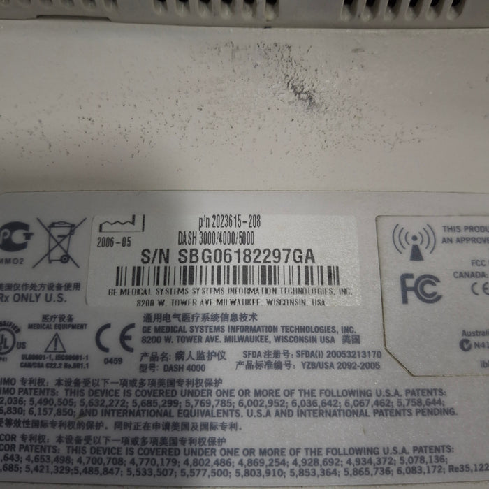 GE Healthcare Dash 4000 - Masimo SpO2 Patient Monitor