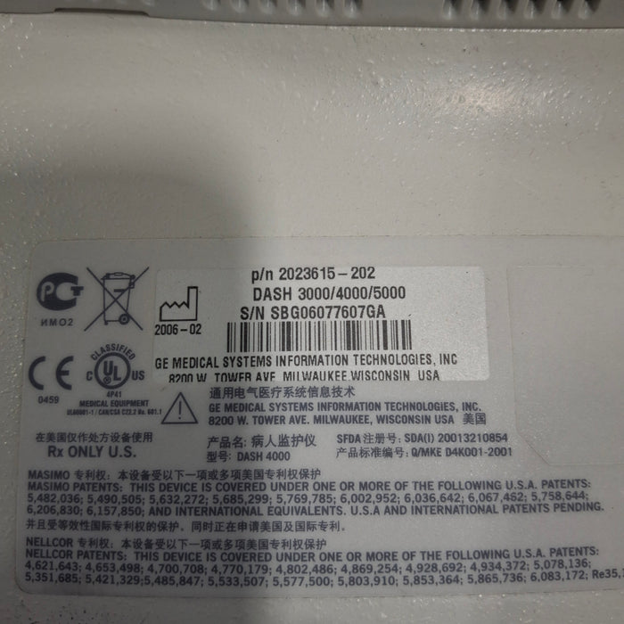 GE Healthcare Dash 4000 - Masimo SpO2 Patient Monitor