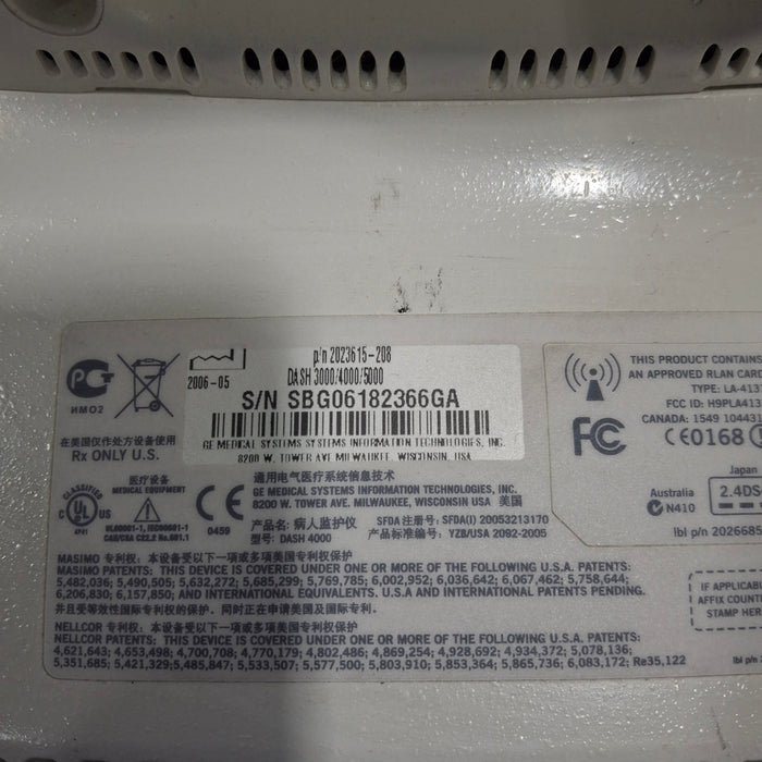 GE Healthcare Dash 4000 - Masimo SpO2 Patient Monitor