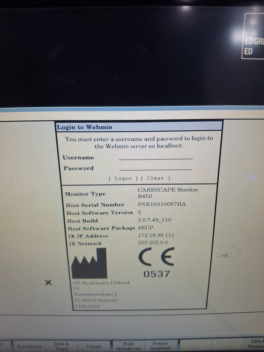 GE Healthcare Carescape B450 Emergency Care Patient Monitor