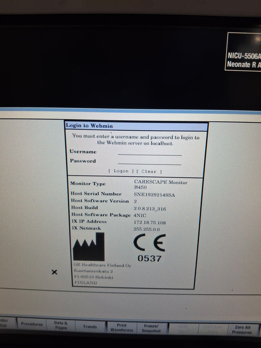 GE Healthcare Carescape B450 Neonatal Care Patient Monitor
