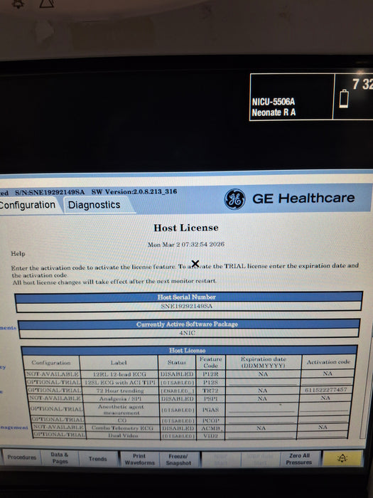 GE Healthcare Carescape B450 Neonatal Care Patient Monitor
