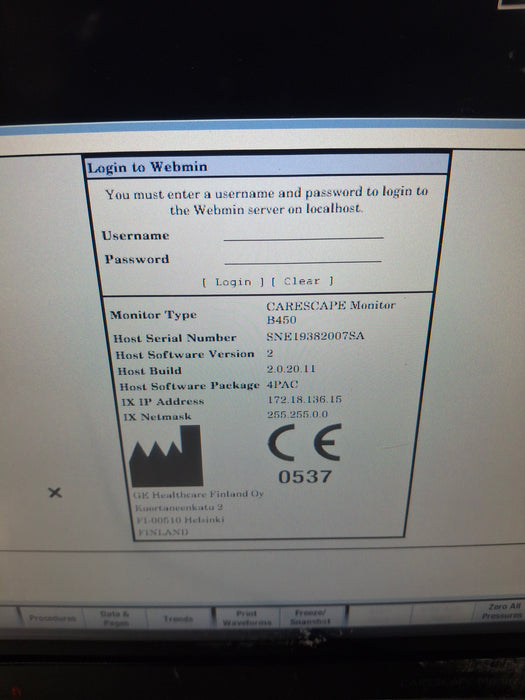 GE Healthcare Carescape B450 Post Anesthesia Care Patient Monitor
