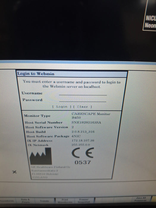 GE Healthcare Carescape B450 Neonatal Care Patient Monitor