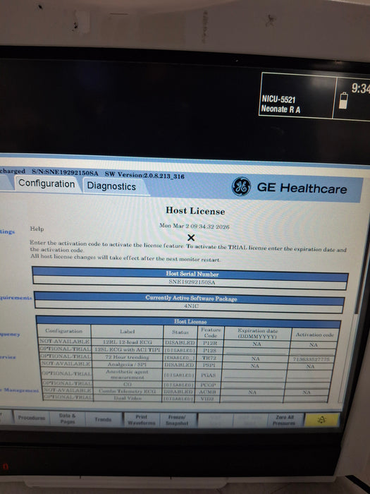GE Healthcare Carescape B450 Neonatal Care Patient Monitor