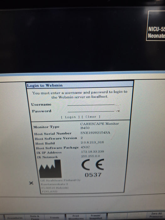 GE Healthcare Carescape B450 Neonatal Care Patient Monitor