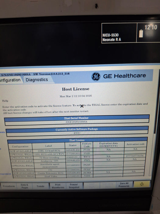 GE Healthcare Carescape B450 Neonatal Care Patient Monitor