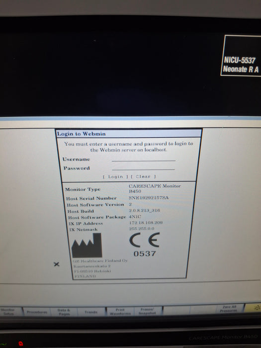 GE Healthcare Carescape B450 Neonatal Care Patient Monitor