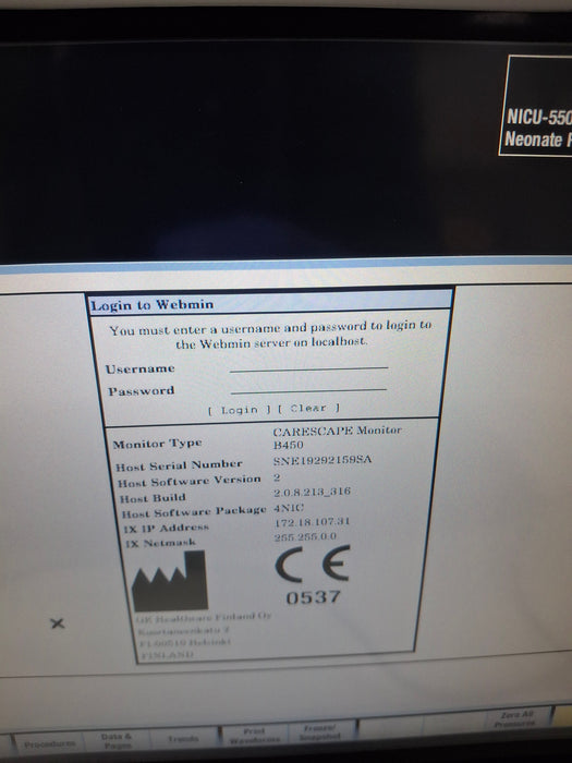 GE Healthcare Carescape B450 Neonatal Care Patient Monitor