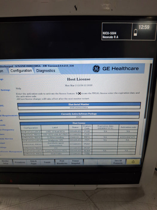 GE Healthcare Carescape B450 Neonatal Care Patient Monitor