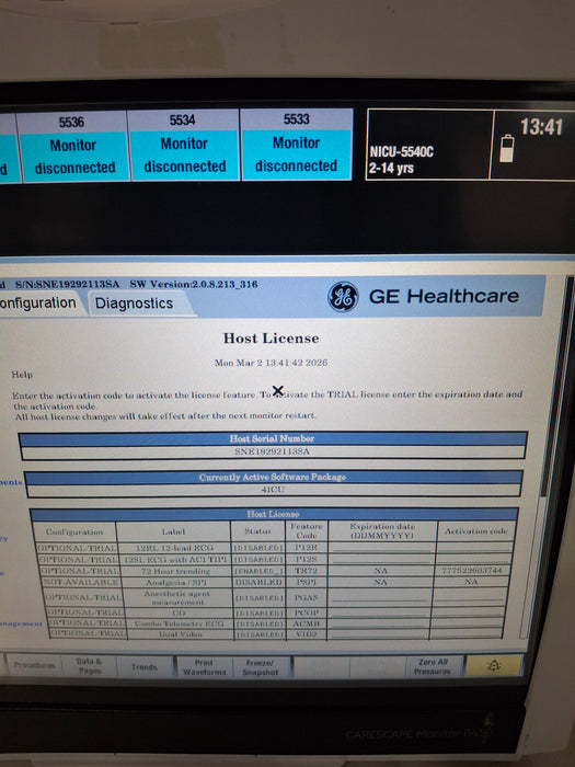GE Healthcare Carescape B450 Critical Care Patient Monitor
