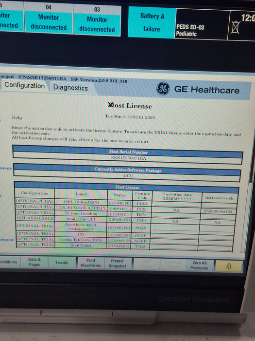 GE Healthcare Carescape B450 Critical Care Patient Monitor