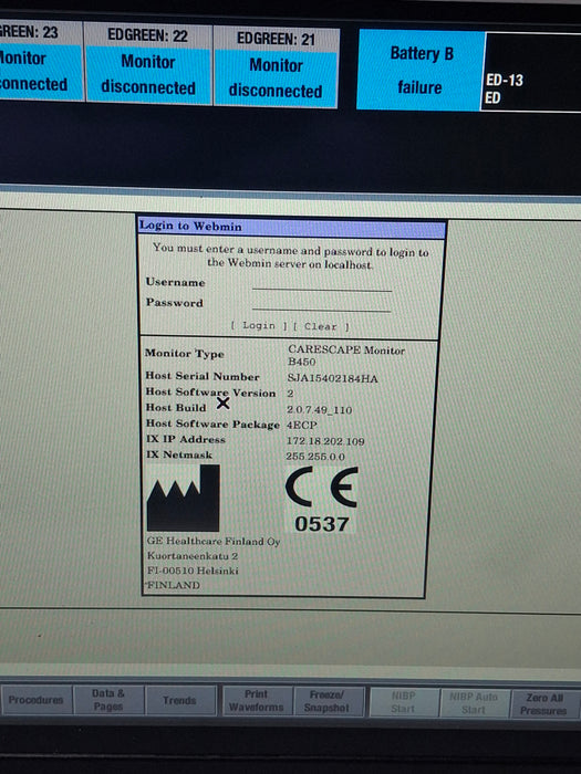 GE Healthcare Carescape B450 Emergency Care Patient Monitor