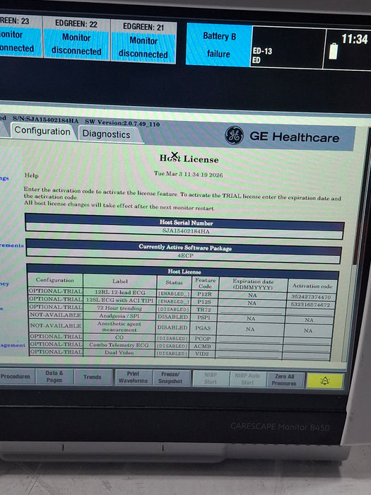 GE Healthcare Carescape B450 Emergency Care Patient Monitor