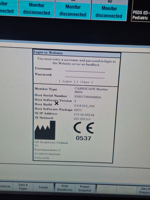 GE Healthcare Carescape B450 Critical Care Patient Monitor